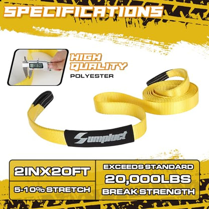 Heavy Duty Recovery Tow Straps 2"x20' 36580lb Break Strength