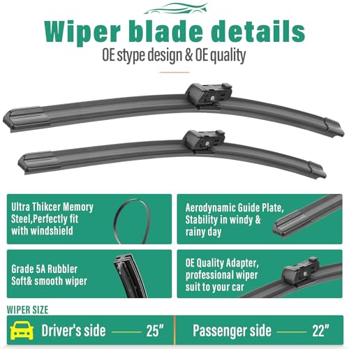 Windshield Wiper Blades Replacement for VW Tiguan 2018 (25" 22" 15")