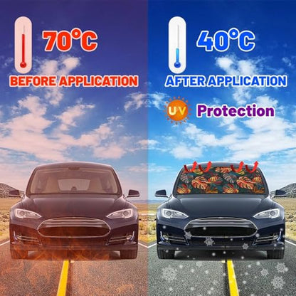 Tropical Car Windshield Sunshade Umbrella Palm Tree Sun Shade Umbrella for Car Foldable Windshield Umbrella Block UV Rays Heat Keep Vehicle Cool for Cars SUV 57"x30" (Tropical red)