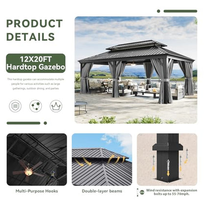 12' X 20' Hardtop Gazebo with Drainage System