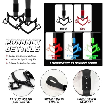 2 Pcs Devil Heart Shaped Car Handle Strap (Black-Wing)