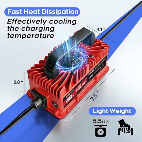 15 Amp 48 Volt Golf Cart Battery Charger for Yamaha G19 (Red)