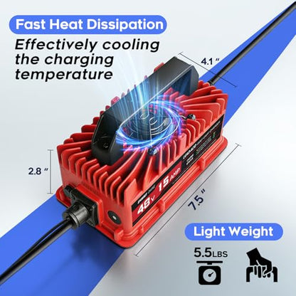 15 AMP 48 Volt Golf Cart Battery Charger for Club Car 3 (Red)
