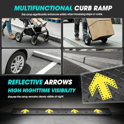 2pcs 2.2" Rise Rubber Arrow Curb Ramp Heavy Duty Loading Driveway Ramps Threshold Ramp 37.2" W x 9.1" D x 2.2" H for Loading Dock (2.2 in 2pcs w/Arrow)