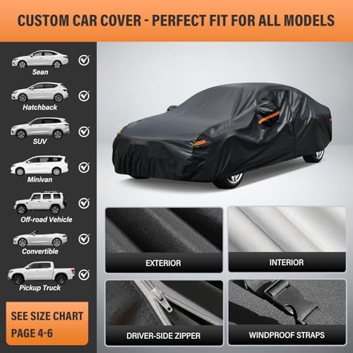 Sedan Car Cover Waterproof All Weather (PE-Black / 2 A6 Fit Sedan-Length (204" To 210"))