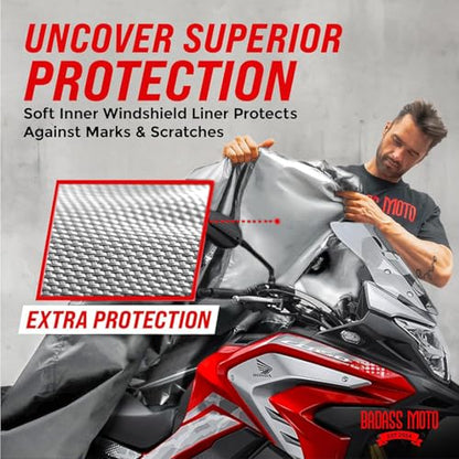Waterproof Outdoor Motorcycle Cover for Adventure Bikes (Light Gray / [ADV] 99"L x 41"W x 63"H)