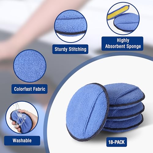 18 Pack Car Microfiber Wax Applicator Pads with Finger Pocket