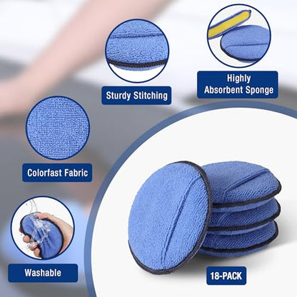 18 Pack Car Microfiber Wax Applicator Pads with Finger Pocket