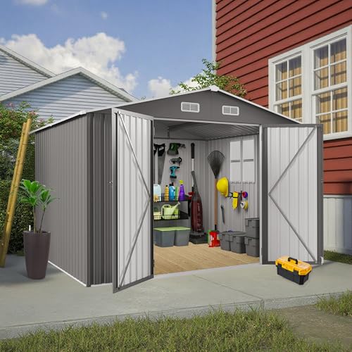 10x8 FT Outdoor Storage Shed with Window (Gray / 10x8ft)