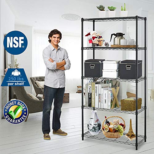 5 Tier Wire Shelf (Black / 36"D x 14"W x 72"H)