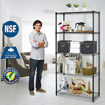 5 Tier Wire Shelf (Black / 36"D x 14"W x 72"H)