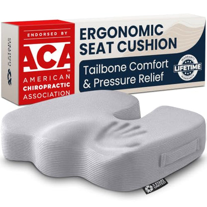 Seat Cushion Memory Foam Chair Cushion for Tailbone Pain Relief (Light Gray / Large)