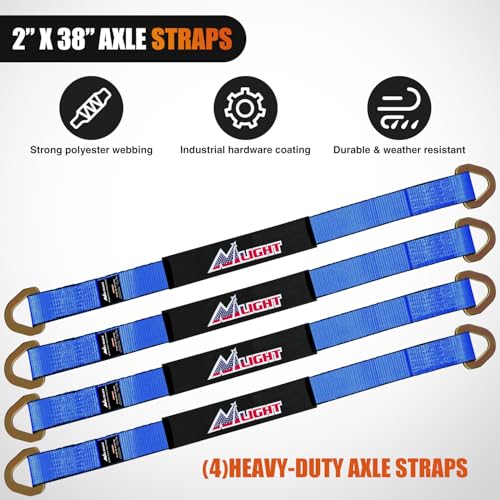 2" x 38" Axle Tie Down Straps with D (4Pcs 2in x 38in Axle Tie Down Straps Blue)