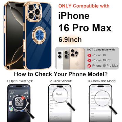 Designed for iPhone 16 Pro Max Case with Ring Stand Slim Blue (Blue / 6.9'' iPhone 16 Pro Max)