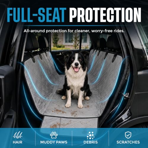 Bulldogology Dog Car Seat Cover Waterproof Heavy Duty Bench Dog Hammock Backseat Protector from Hair (Gray / X-Large)