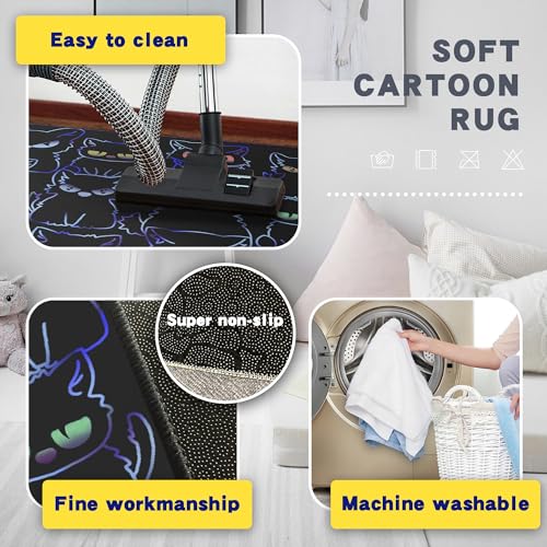 Black Play Cat Rug for Playroom for Boys Girls 2x3 Funny Cute Cat Cartoon Decor for Bedroom Living Room Non (2'x 3' / Blackcat01)