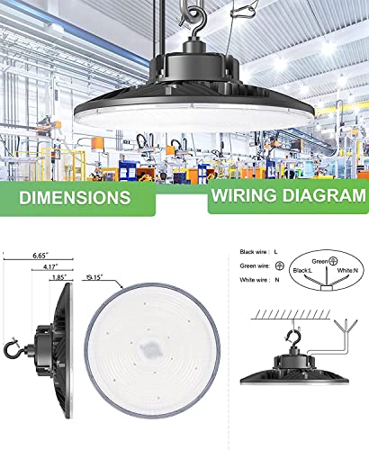 300W UFO-LED-High-Bay-Light, UL Listed 5000K Daylight 43500LM, 0-10V Dimmable LED High Bay Lights AC100-277V, IP65 Waterproof Commercial Bay Lighting Fixture for Warehouse Workshop(9 Pack) (300W)