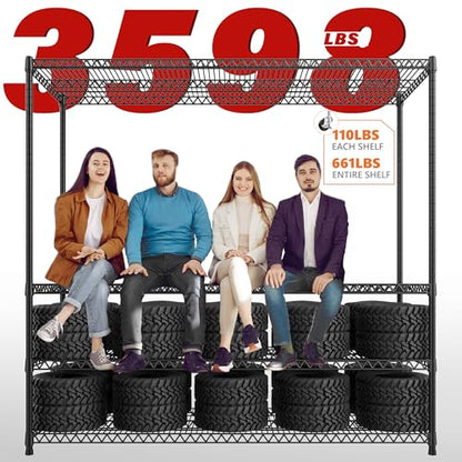 60" W 6 Tier Wire Shelving with Wheels & Feet (6-Tier,60" W X 82.6" H X 17.7" D)