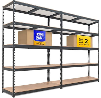 47.7" W 5 Tier Heavy Duty Garage Shelving Adjustable Metal Rack Storage Shelves Standing Shelf Unit Organizers Industrial Warehouse Basement Black 2Pack (Black / 47.7"W x 18.2"D)