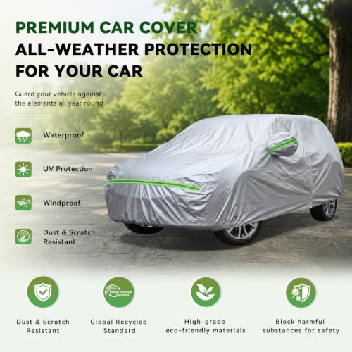 6 Layers Premium SUV Car Cover Waterproof All Weather Weatherproof UV Sun Protection Snow Dust Storm Resistant Outdoor Exterior Custom Form (Silver Car Cover / K11 - SUV -（Fits size 214"-232"）)
