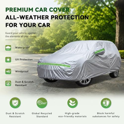 6 Layers Premium SUV Car Cover Waterproof All Weather Weatherproof UV Sun Protection Snow Dust Storm Resistant Outdoor Exterior Custom Form (Silver Car Cover / K10 - SUV -（Fits size 205"-216"）)