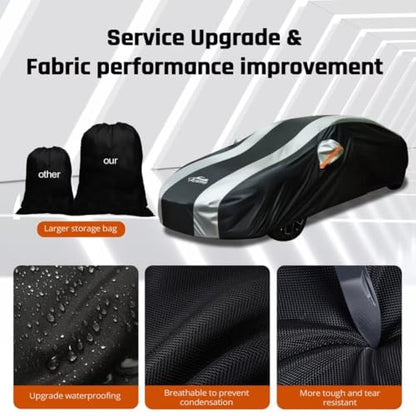 Waterproof Car Cover with Silver Stripe Design (1-C5 Fit Sedan Length 204-208 inch)