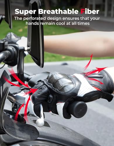 Sheepskin Leather Motorcycle Gloves for Men (White / Large)