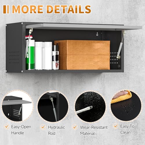 Metal Garage Wall Cabinet with Up (Black&gray / 13.8"H Wall Cabinet(1-Door))