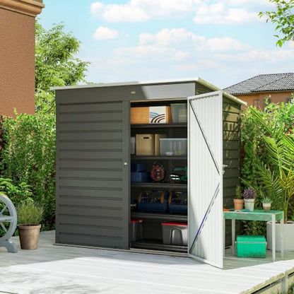 6' x 4' Metal Garden Tool Shed Small Outdoor Tool Shed Light Gray (Light Gray)
