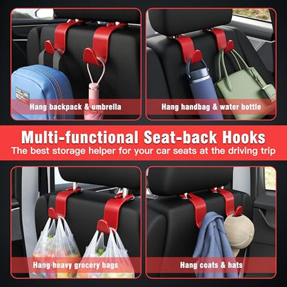 4 Pack Car Headrest Hooks Holds 55lbs Seat Storage Organizer for Bags (Red)