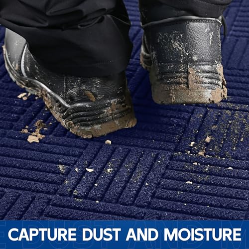 Durable Indoor Outdoor Door Mat (4' x 5' (Rectangular) / Blue-diamond)
