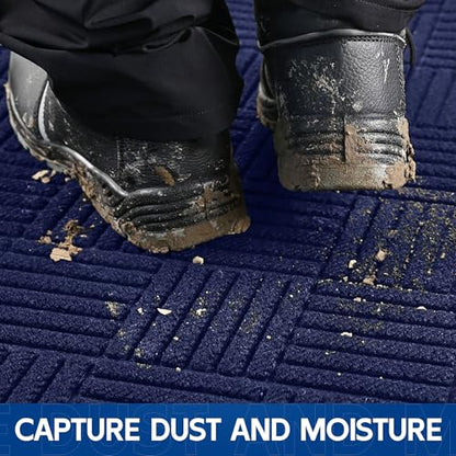 Durable Indoor Outdoor Door Mat (2' x 4' (Rectangular) / Blue-diamond)