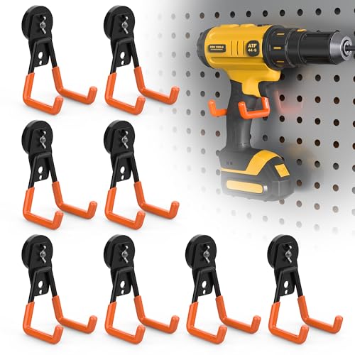 8 Pack Large Heavy Duty Magnetic Hook Extra Strong Magnetic Garage Hooks Big NdFeB Industrial Magnet Hooks Magnetic Utility Storage Holder Organization with Anti (1.6in Magnet-8 Pack-Orange)