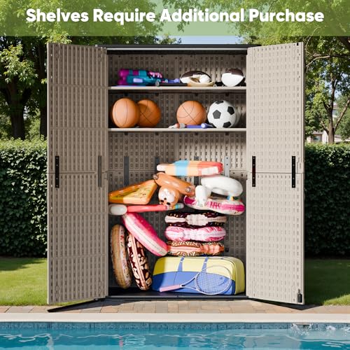 Outdoor Storage Cabinet 50 Cu Ft with Lockable Doors (Beige / 50 Cu Ft/Vertical)
