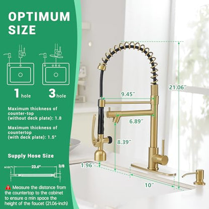 Commercial Kitchen Faucets with Pull Down Sprayer Brushed Gold LED (Brushed Gold)