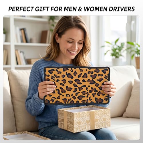 Animal Print Car Center Console Armrest Cover with 2 Side Pockets (Leopard Print)
