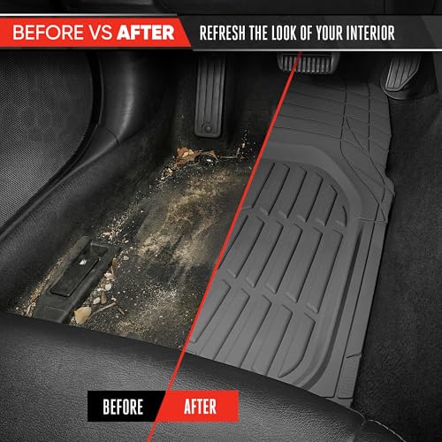 MotorTrend FlexTough Gray Car Floor Mats Rubber All Weather Automotive 2pc (2pc Front (Sedan, Compact) / Gray)