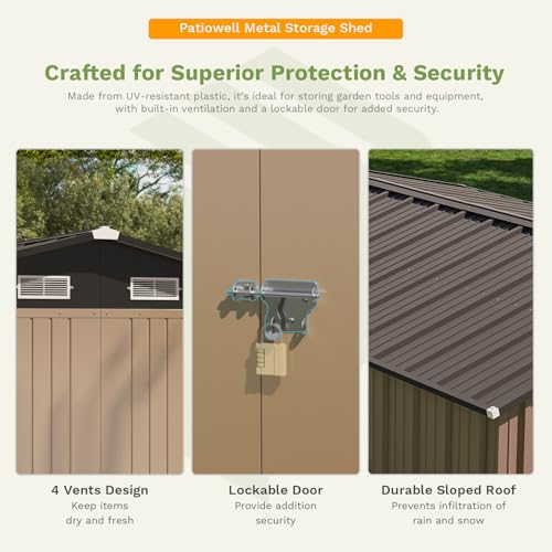 10 x 12 FT Metal Storage Shed for Outdoor with Floor Frame (Brown / 10x12 FT)