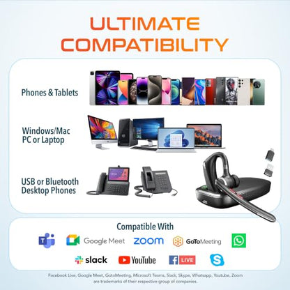 95X Bluetooth Mono Computer Headset with Charging Case