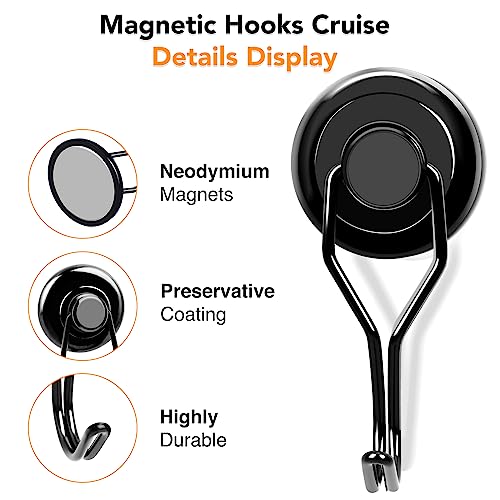 Magnetic Hooks 6 Pack 120Lbs Heavy Duty Neodymium Magnet Hook (Black / 1.26×2.67 in)
