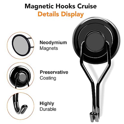 Magnetic Hooks 6 Pack 120Lbs Heavy Duty Neodymium Magnet Hook (Black / 1.26×2.67 in)