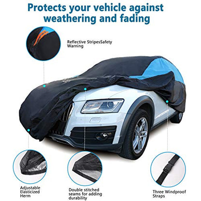 Waterproof Car Cover All Weather Snowproof UV Protection Windproof Outdoor Full SUV Car Cover (Fit Suv Length(211- 221 Inch) / Blue)