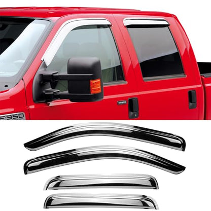 Window Visors Rain Guards for 2009 (2009-2014 Ford F150 SuperCrew Cab(Chrome))