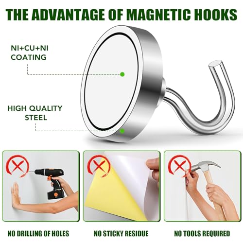 Magnetic Hooks 170lbs Strong Magnets Hook 18 Pack (Silver / 18pack-170lb)