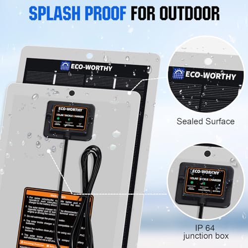 2.5W Solar Car Battery Charger Maintainer 12V Waterproof Solar Panel Portable Solar Trickle Charger for Car Truck Boat Lawn Mower RV Trailer Tractor Utility Vehicle Battery (2.5W)