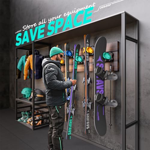 Ski & Snowboard Wall Rack for Garage Wall Fits Any Ski (Aurora Green / 1 Pack)