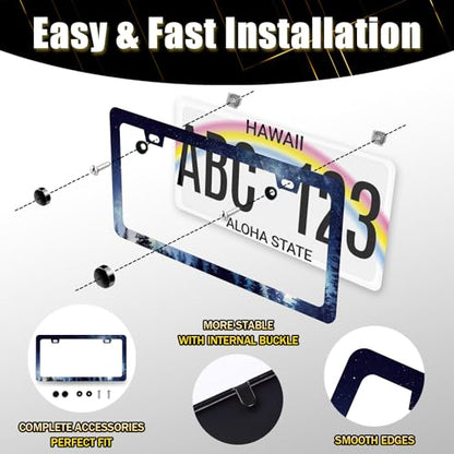 Stainless Steel Starry Sky Galaxy Forest License Plate Frame 12.3 x 6.3 in (Starry Sky Galaxy Forest)