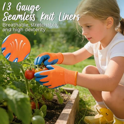3 Pairs Kids Gardening Gloves (Blue Orange (Pack of 3) / Small (Age 2-3))