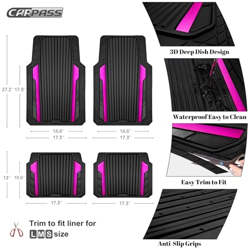Heavy Duty Rubber Car Mats Metallic (Black Hot Pink)