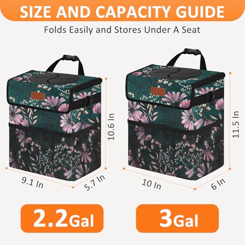 Car Trash Can with Lid Leak Proof Car Accessories for Women (3 Gallons / Navy Floral)